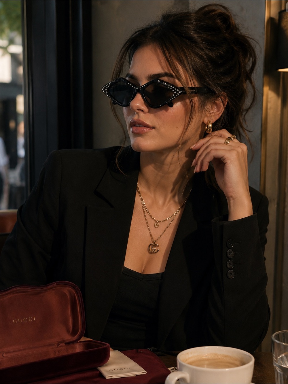 Gucci Black Cat-Eye Sunglasses with Crystal Accents